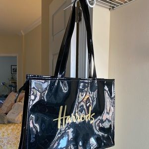 Black laminate Harrod’s signature logo tote